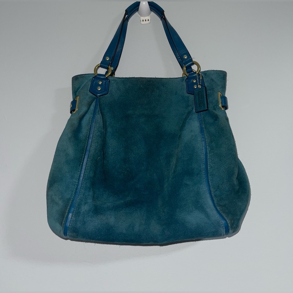 Large Coach Tote Purse Satchel Suede and Leather Shoulder Bag Elegant